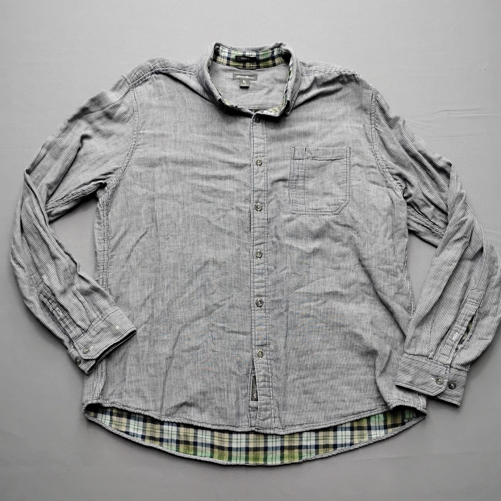 Eddie Bauer  Classic Fit Blue White Stripe Plaid Flannel Lined Button Down XL